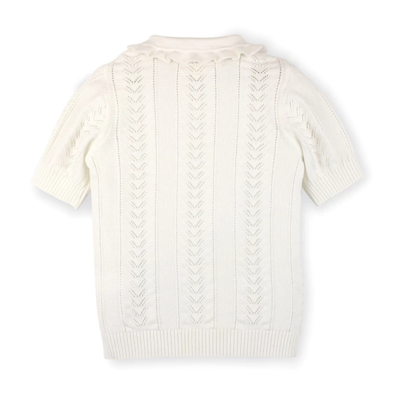 Hope & Henry Girls Organic Cotton Short Sleeve Peter Pan Collar Sweater Polo