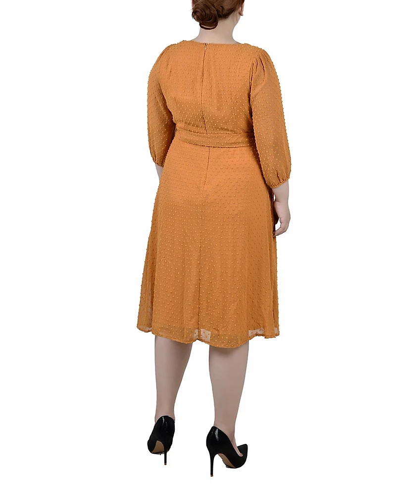 Ny Collection Plus Size 3/4 Sleeve Clip Dot Dress
