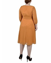 Ny Collection Plus Size 3/4 Sleeve Clip Dot Dress