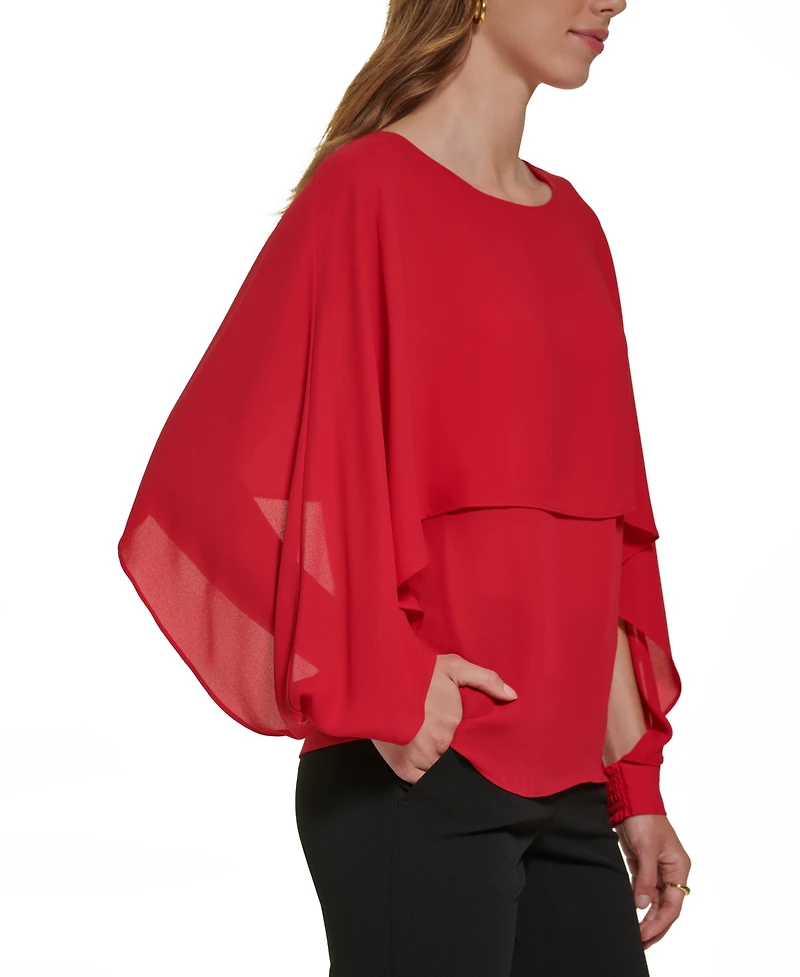 Dkny Petite Long-Sleeve Crewneck Cape Blouse
