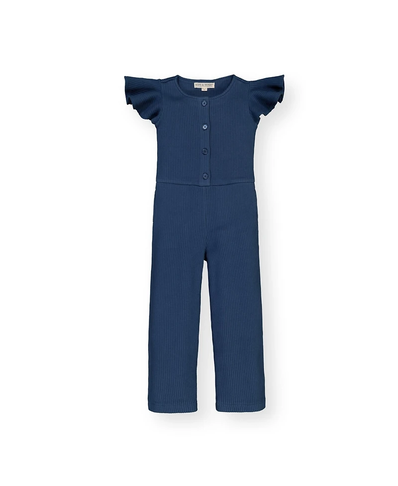 Hope & Henry Baby Girls Short Sleeve Rib Knit Button Front Jumpsuit