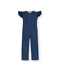 Hope & Henry Baby Girls Short Sleeve Rib Knit Button Front Jumpsuit
