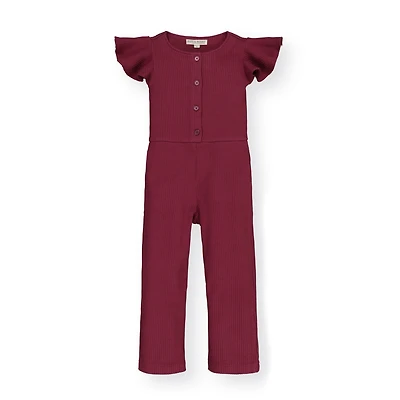 Hope & Henry Baby Girls Short Sleeve Rib Knit Button Front Jumpsuit