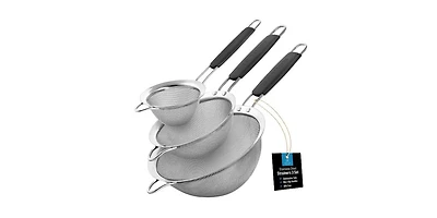 Premium Stainless Steel Fine Mesh Strainer Set - Strainers for Kitchen (Set of 3) with Non-slip Handles