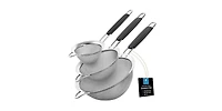 Premium Stainless Steel Fine Mesh Strainer Set - Strainers for Kitchen (Set of 3) with Non-slip Handles