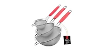 Premium Stainless Steel Fine Mesh Strainer Set - Strainers for Kitchen (Set of 3) with Non-slip Handles