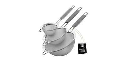 Premium Stainless Steel Fine Mesh Strainer Set - Strainers for Kitchen (Set of 3) with Non-slip Handles