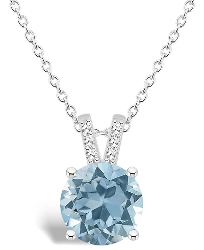 Macy's Women's Sky Blue Topaz (-/ ct.t.w.) and Diamond Accent Pendant Necklace in Sterling Silver