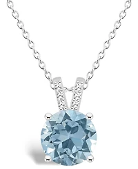 Macy's Women's Sky Blue Topaz (-/ ct.t.w.) and Diamond Accent Pendant Necklace in Sterling Silver