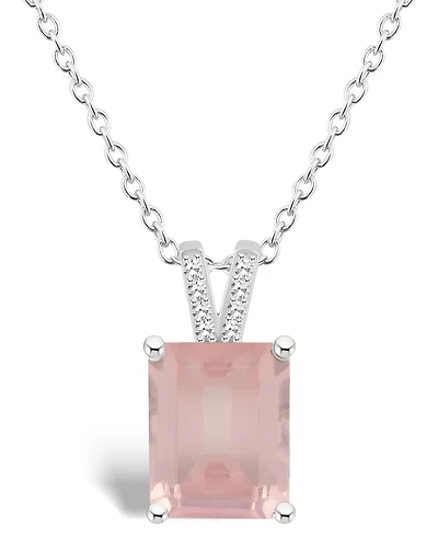 Macy's Women's Rose Quartz (3-1/6 ct.t.w.) and Diamond Accent Pendant Necklace in Sterling Silver