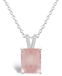 Macy's Women's Rose Quartz (1-3/ ct.t.w.) and Diamond Accent Pendant Necklace in Sterling Silver