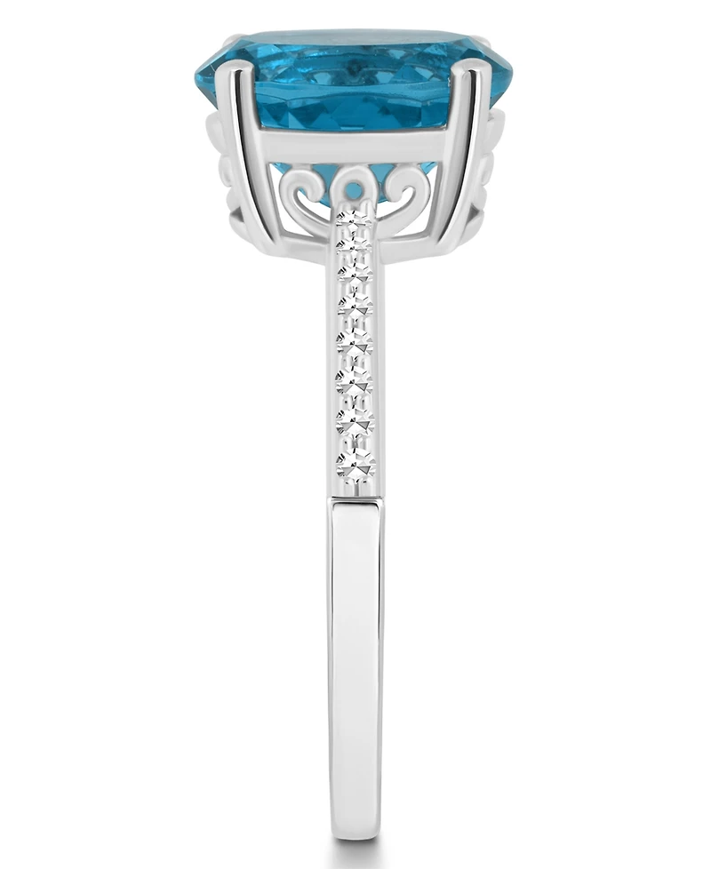Macy's Women's London Blue Topaz (3-3/5 ct.t.w.) and Diamond (1/10 Ring Sterling Silver