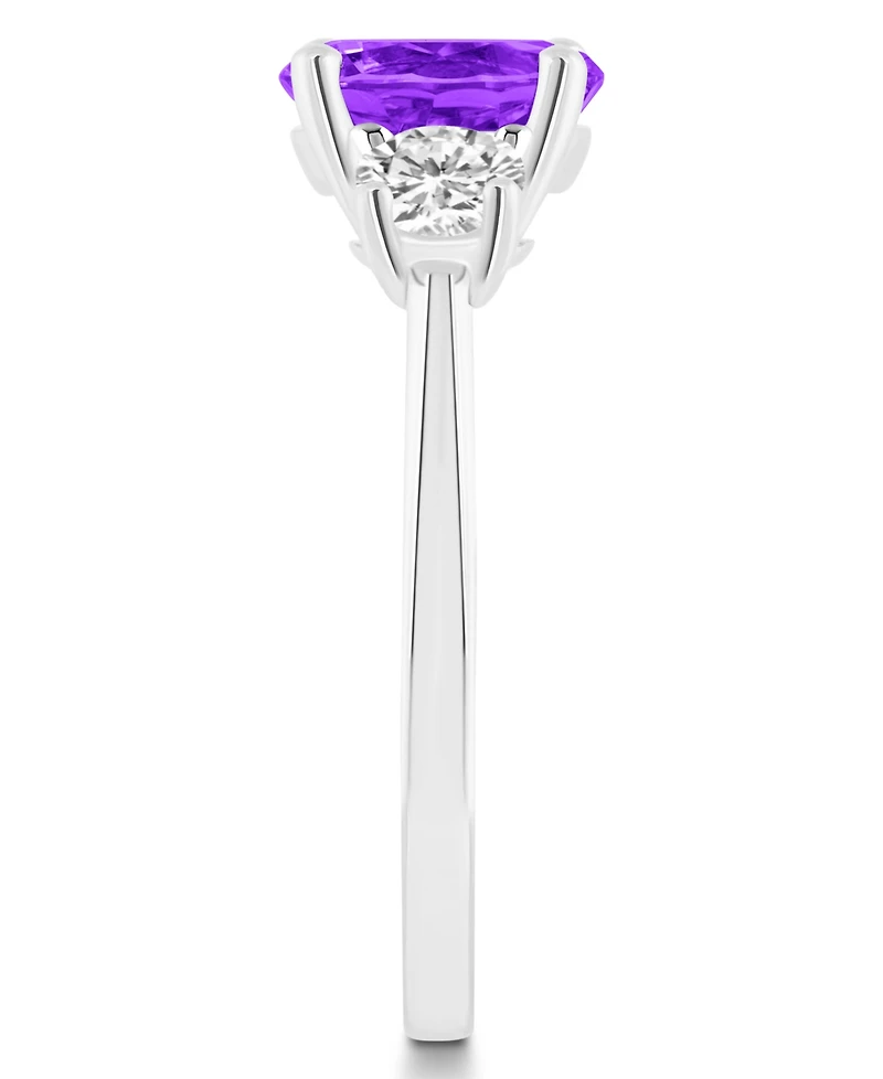 Macy's Women's Amethyst (1-3/4 ct.t.w.) and White Topaz (2/3 3-Stone Ring Sterling Silver