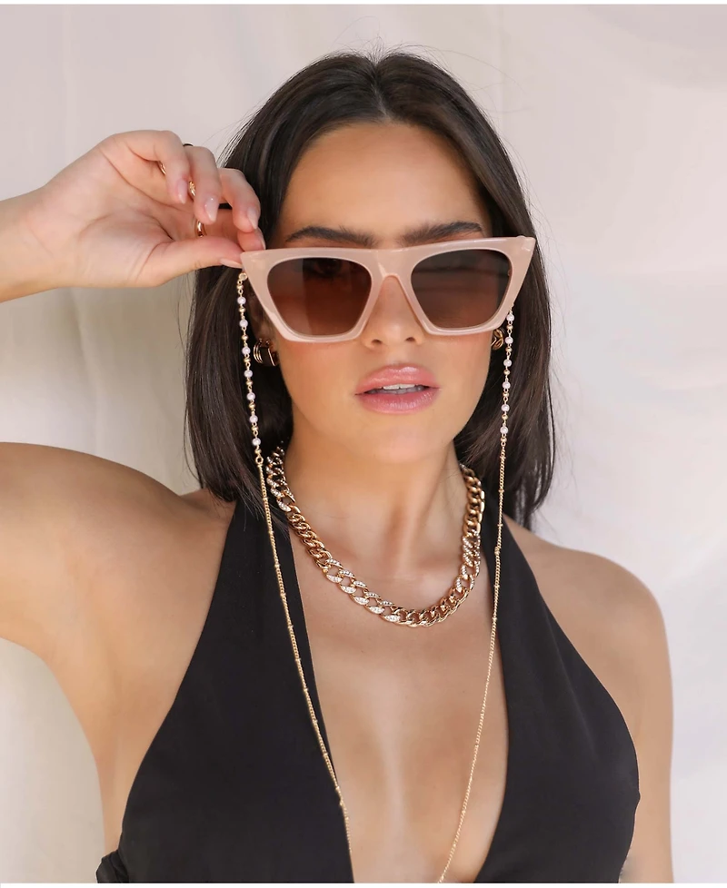 Ettika Women's 18k Gold Plated Dainty Imitation Pearl and Gold Glasses Chain