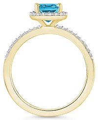 Blue Topaz (1-3/5 ct. t.w.) and Lab-Grown Sapphire (1/5 Halo Ring 10K Yellow Gold