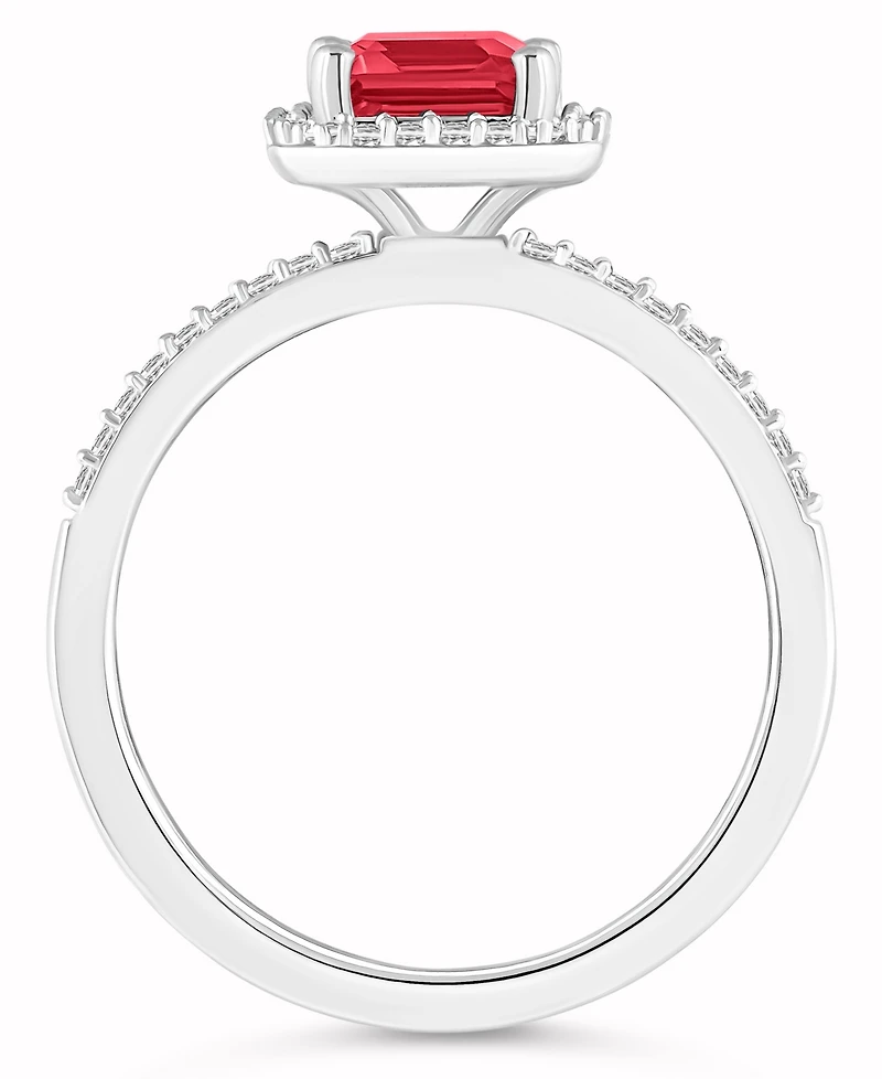 Lab-Grown Ruby (2 ct. t.w.) and Sapphire (1/4 Halo Ring 10K White Gold