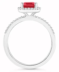 Lab-Grown Ruby (2 ct. t.w.) and Sapphire (1/4 Halo Ring 10K White Gold