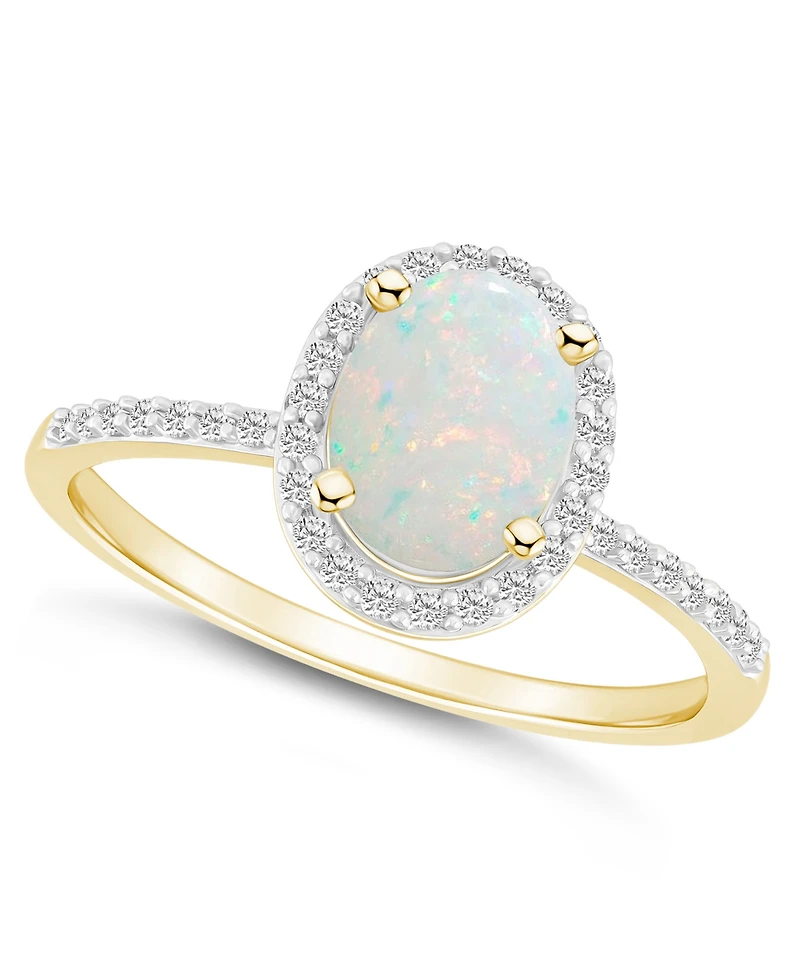 Macy's Lab-Grown Opal (1/2 ct. t.w.) and Sapphire (1/5 Halo Ring 10K Gold
