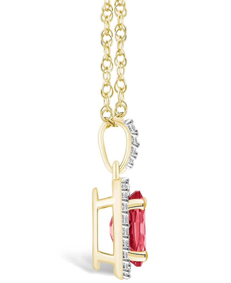Macy's Lab Grown Ruby (1-1/4 ct. t.w.) and Lab Grown Sapphire (1/6 ct. t.w.) Halo Pendant Necklace in 10K Yellow Gold
