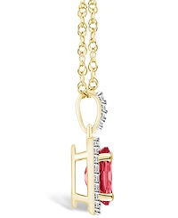 Macy's Lab Grown Ruby (1-1/4 ct. t.w.) and Lab Grown Sapphire (1/6 ct. t.w.) Halo Pendant Necklace in 10K Yellow Gold