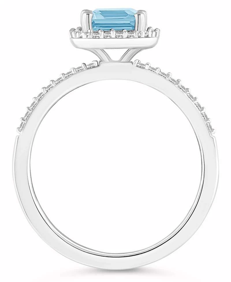 Lab-Grown Spinel Aquamarine (1-3/4 ct. t.w.) and Sapphire (1/4 Halo Ring 10K White Gold