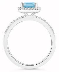 Lab-Grown Spinel Aquamarine (1-3/4 ct. t.w.) and Sapphire (1/4 Halo Ring 10K White Gold