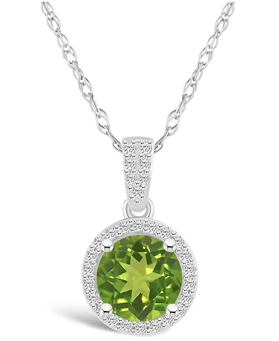 Macy's Peridot (1-1/2 ct. t.w.) and Lab Grown Sapphire (1/6 ct. t.w.) Halo Pendant Necklace in 10K White Gold