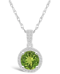 Macy's Peridot (1-1/2 ct. t.w.) and Lab Grown Sapphire (1/6 ct. t.w.) Halo Pendant Necklace in 10K White Gold