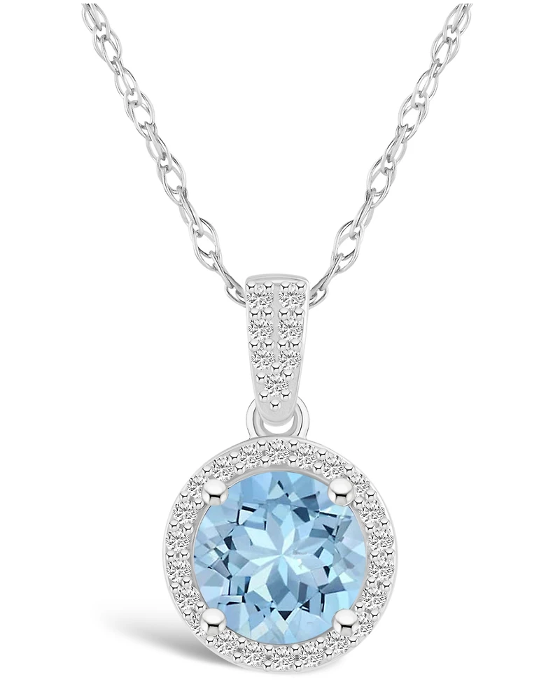 Macy's Lab Grown Spinel Aquamarine (1-2/5 ct. t.w.) and Lab Grown Sapphire (1/6 ct. t.w.) Halo Pendant Necklace in 10K White Gold