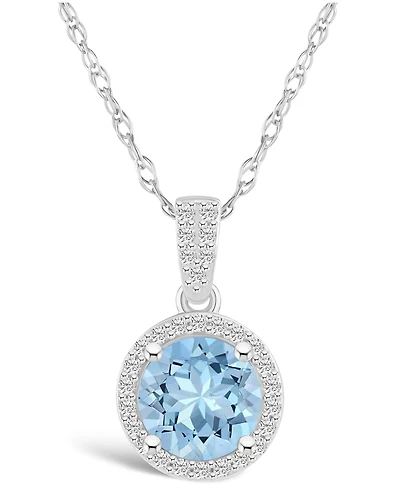 Macy's Lab Grown Spinel Aquamarine (1-2/5 ct. t.w.) and Lab Grown Sapphire (1/6 ct. t.w.) Halo Pendant Necklace in 10K White Gold