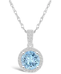 Macy's Lab Grown Spinel Aquamarine (1-2/5 ct. t.w.) and Lab Grown Sapphire (1/6 ct. t.w.) Halo Pendant Necklace in 10K White Gold