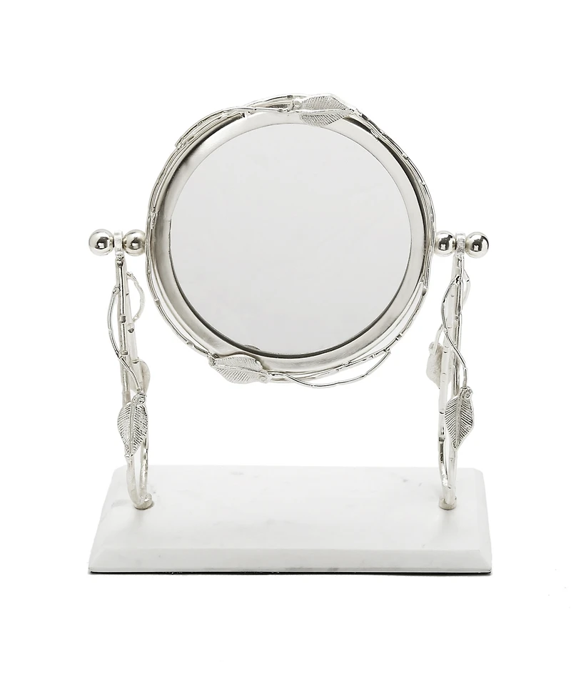Classic Touch Table Mirror with Leaf Design Border and Marble Base, 4" x 14"