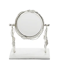 Classic Touch Table Mirror with Leaf Design Border and Marble Base, 4" x 14"