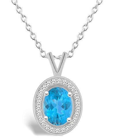 Macy's Blue Topaz (1-3/5 ct. t.w.) and Diamond (1/8 ct. t.w.) Halo Pendant Necklace in Sterling Silver