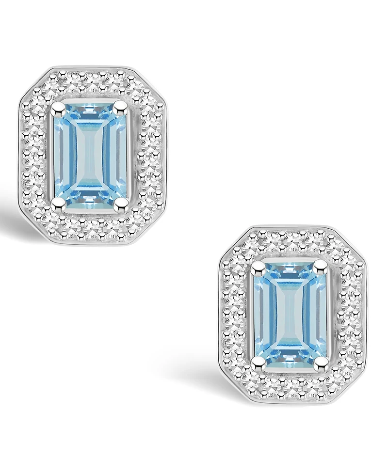 Macy's Aquamarine (1 ct. t.w.) and Diamond (1/5 ct. t.w.) Halo Studs in Sterling Silver