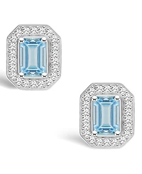 Macy's Aquamarine (1 ct. t.w.) and Diamond (1/5 ct. t.w.) Halo Studs in Sterling Silver