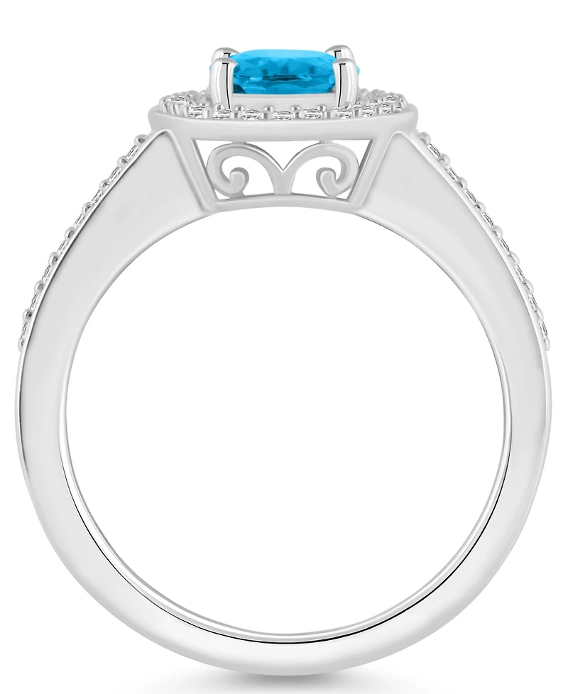 Macy's Blue Topaz (1-3/5 ct. t.w.) and Diamond (1/5 Halo Ring Sterling Silver