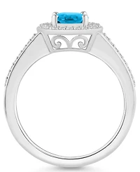 Macy's Blue Topaz (1-3/5 ct. t.w.) and Diamond (1/5 Halo Ring Sterling Silver