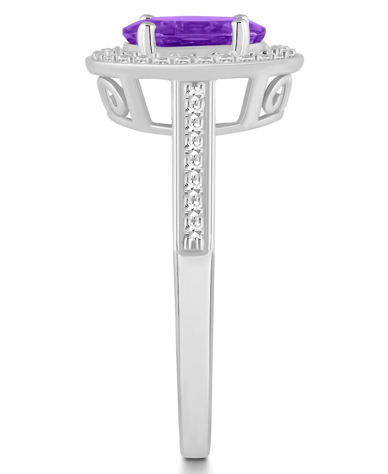 Macy's Amethyst (1-1/5 ct. t.w.) and Diamond (1/5 Halo Ring Sterling Silver