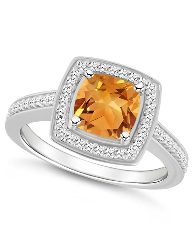 Macy's Citrine (1-1/2 ct. t.w.) and Diamond (1/4 Halo Ring Sterling Silver