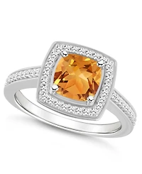 Macy's Citrine (1-1/2 ct. t.w.) and Diamond (1/4 Halo Ring Sterling Silver
