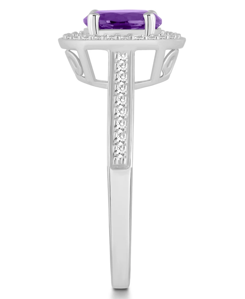 Macy's Amethyst (1-1/4 ct. t.w.) and Diamond (1/5 Halo Ring Sterling Silver