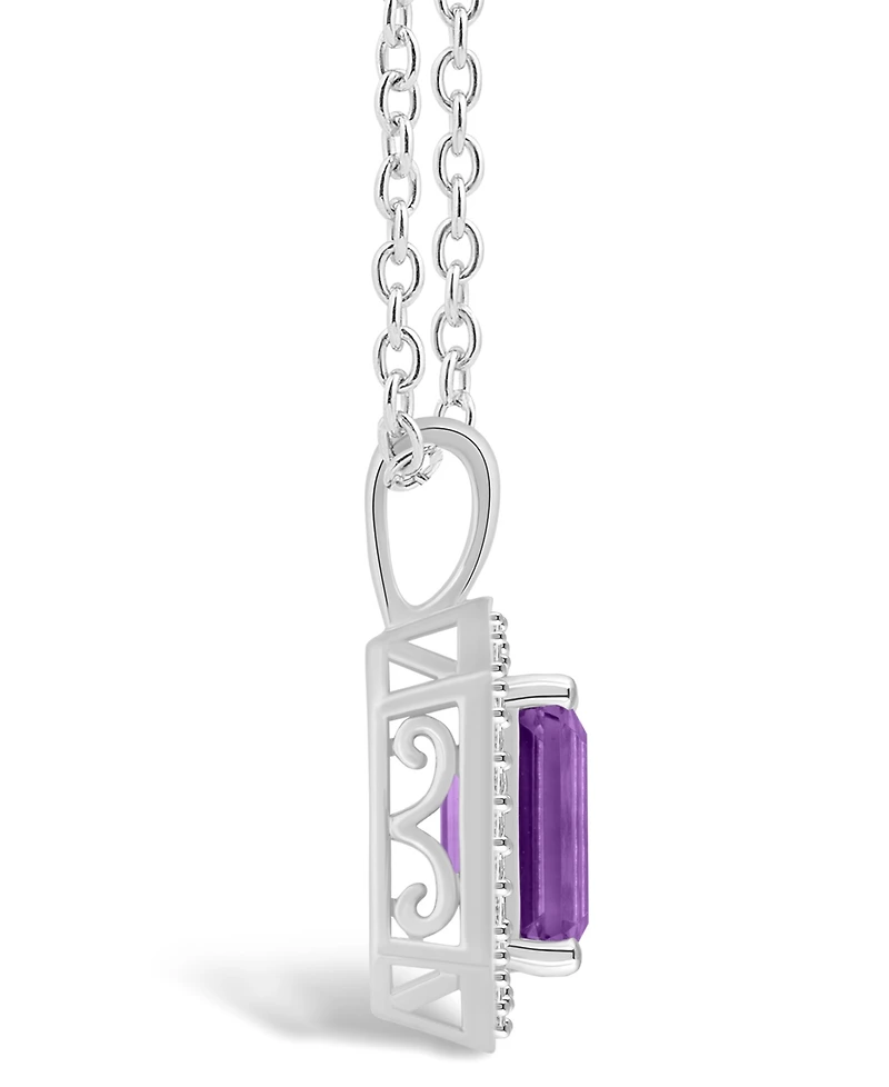 Macy's Amethyst (1-3/5 ct. t.w.) and Diamond (1/7 ct. t.w.) Halo Pendant Necklace in Sterling Silver