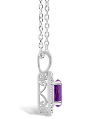 Macy's Amethyst (1-1/4 ct. t.w.) and Diamond (1/8 ct. t.w.) Halo Pendant Necklace in Sterling Silver