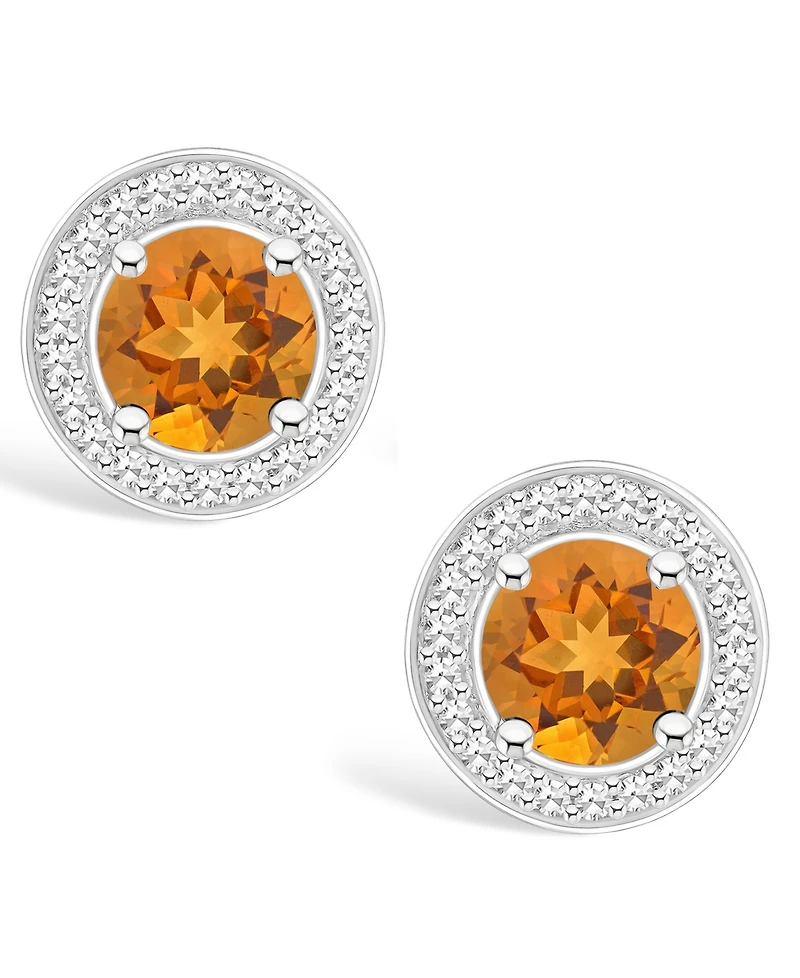 Macy's Citrine (1-1/2 ct. t.w.) and Diamond (1/5 ct. t.w.) Halo Studs in Sterling Silver