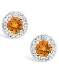 Macy's Citrine (1-1/2 ct. t.w.) and Diamond (1/5 ct. t.w.) Halo Studs in Sterling Silver