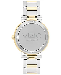Movado Women's Vizio Swiss Quartz Silver-Tone Stainless Steel Light Yellow Pvd Bracelet Watch 32mm