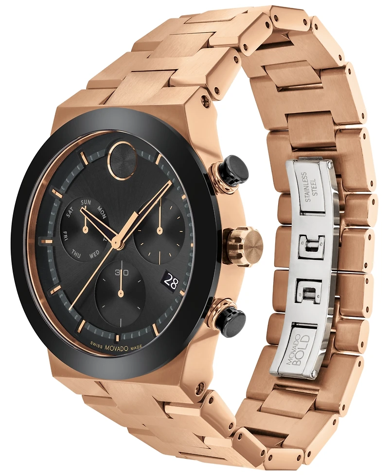 Movado Men's Bold Fusion Swiss Quartz Chronograph Bronze Pvd Bracelet Watch 44mm