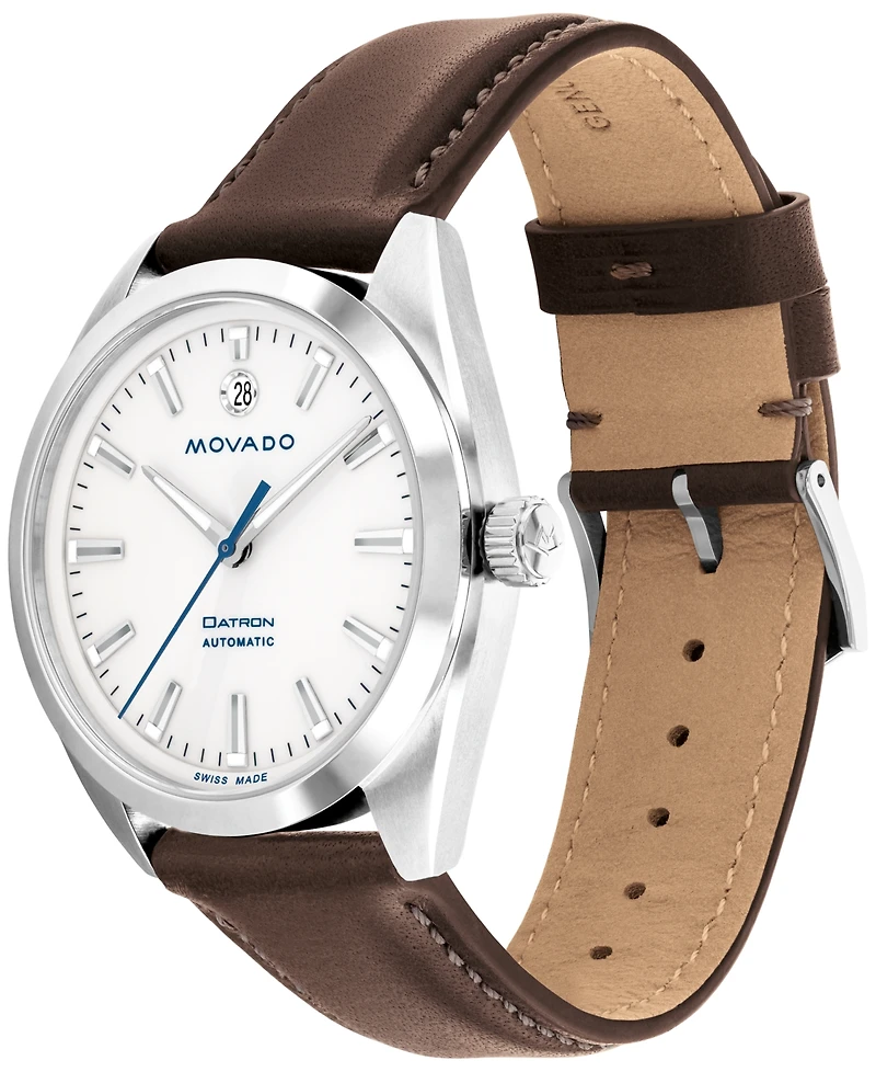 Movado Men's Heritage Datron Swiss Automatic Chocolate Genuine Leather Strap Watch 40mm