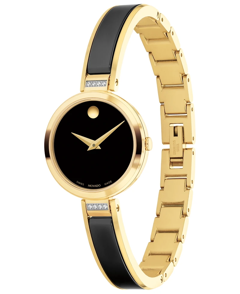 Movado Women's Moda Swiss Quartz Black Ceramic Yellow Pvd Bangle Watch 24mm